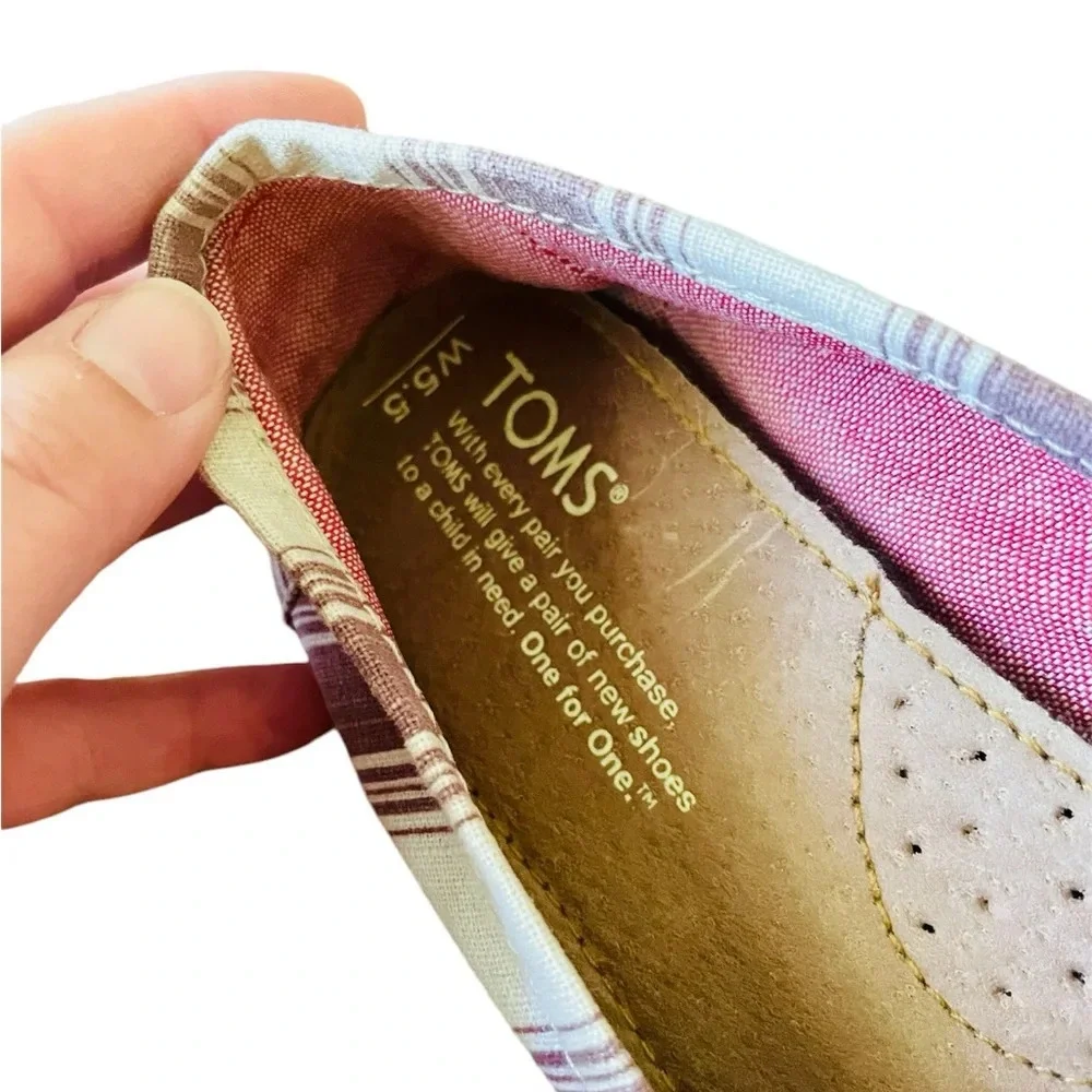 TOMS Alpargata espadrille slip-on canvas flats loafers 5.5 beige burgundy stripe